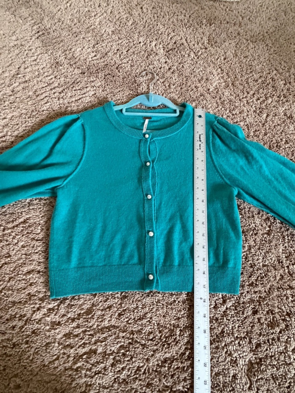Medium Free People Pearl cashmere button cardigan sweater Teal Cropped - Picture 14 of 15